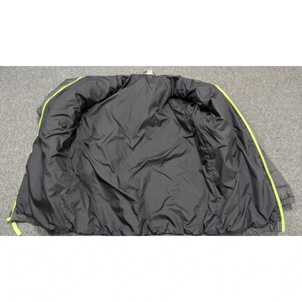 North Face Puffer Jacket Boys Large 14 Black Neon Green Full Zip Winter Outdoors